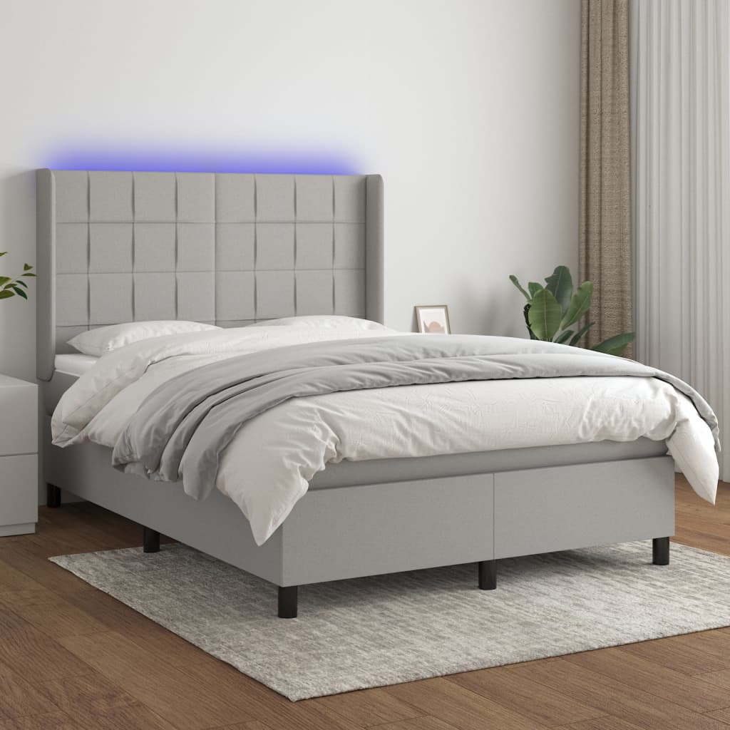 Κρεβάτι Boxspring με Στρώμα & LED Αν.Γκρι 140x200εκ. Υφασμάτινο