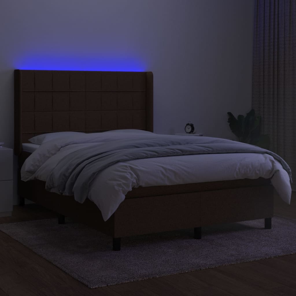 Κρεβάτι Boxspring με Στρώμα & LED Σκ.Καφέ 140x200 εκ Υφασμάτινο