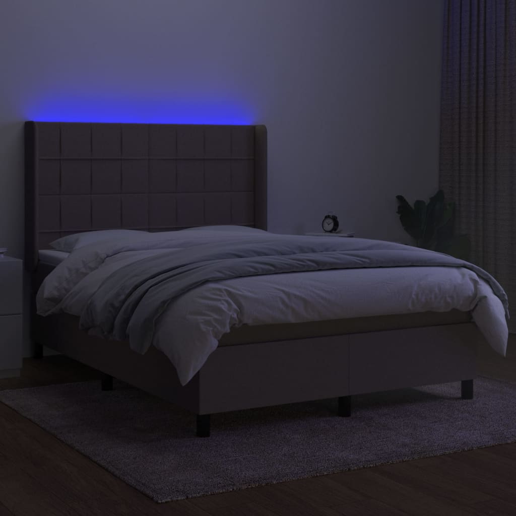 Κρεβάτι Boxspring με Στρώμα & LED Taupe 140x200 εκ. Υφασμάτινο