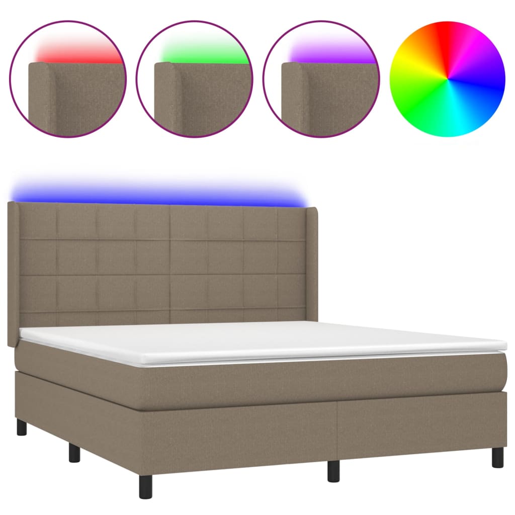 Κρεβάτι Boxspring με Στρώμα & LED Taupe 160x200 εκ. Υφασμάτινο