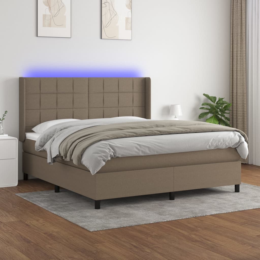Κρεβάτι Boxspring με Στρώμα & LED Taupe 160x200 εκ. Υφασμάτινο