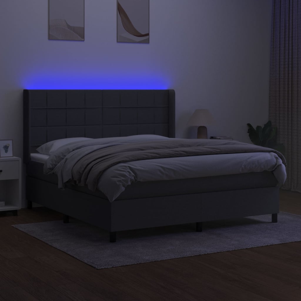 Κρεβάτι Boxspring με Στρώμα & LED Σκ.Γκρι 180x200 εκ Υφασμάτινο