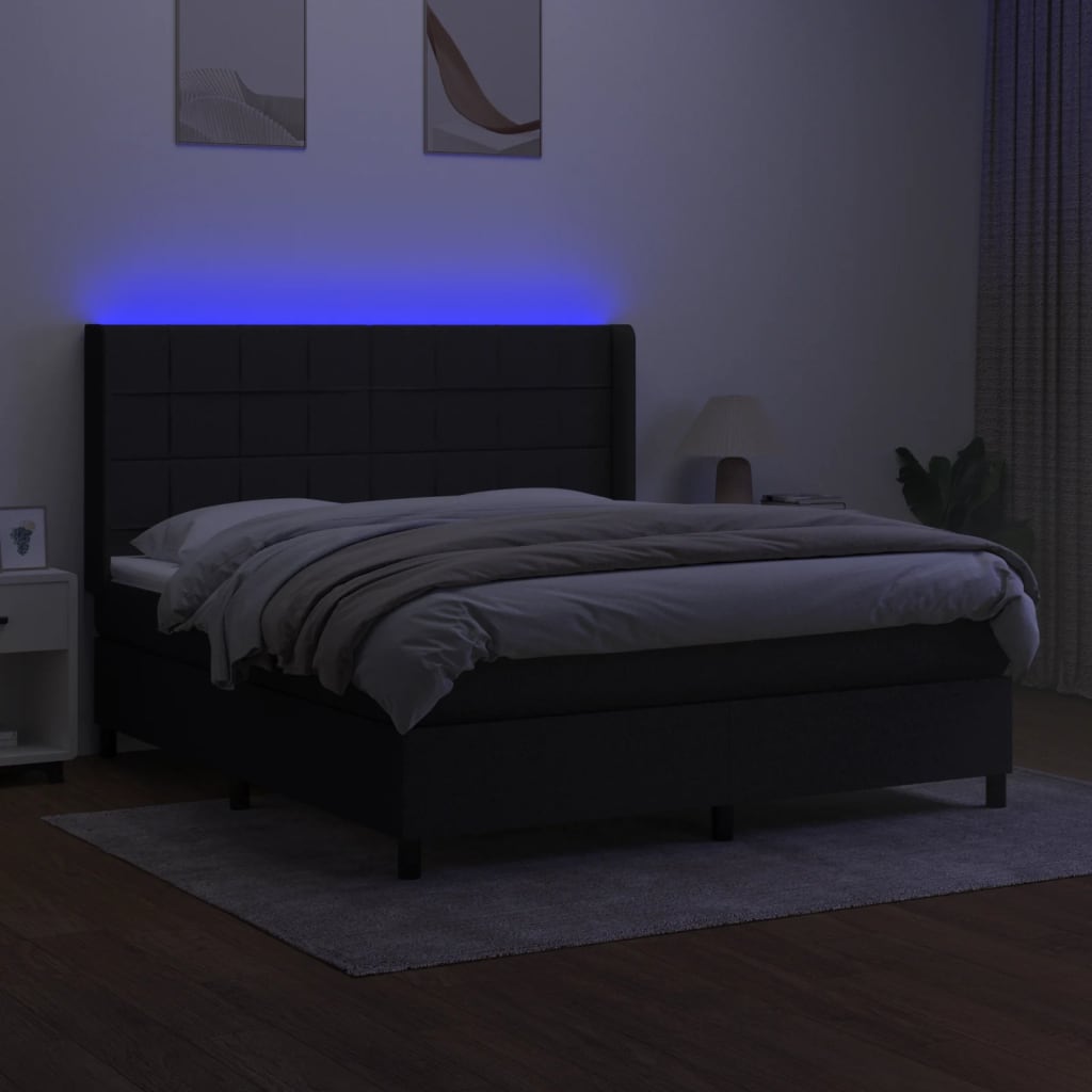 Κρεβάτι Boxspring με Στρώμα & LED Μαύρο 180x200 εκ. Υφασμάτινο