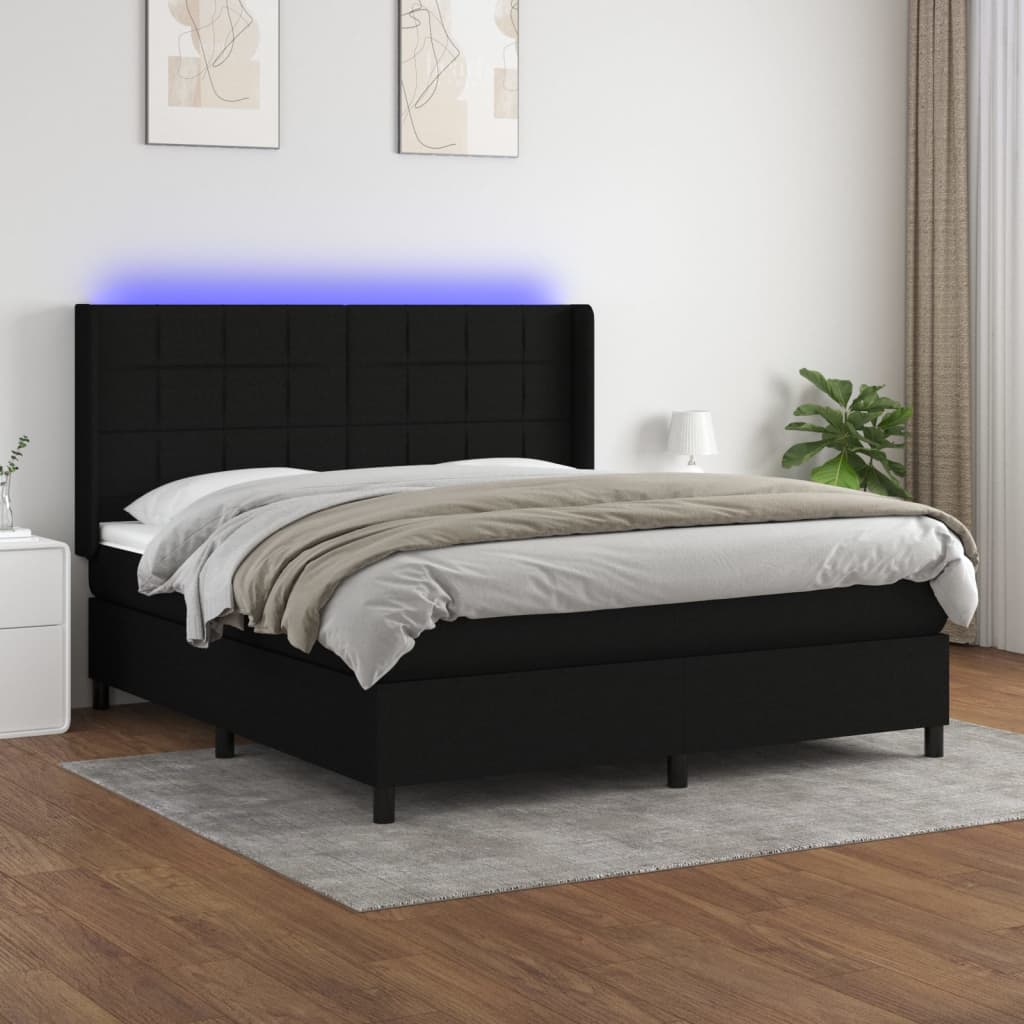 Κρεβάτι Boxspring με Στρώμα & LED Μαύρο 180x200 εκ. Υφασμάτινο