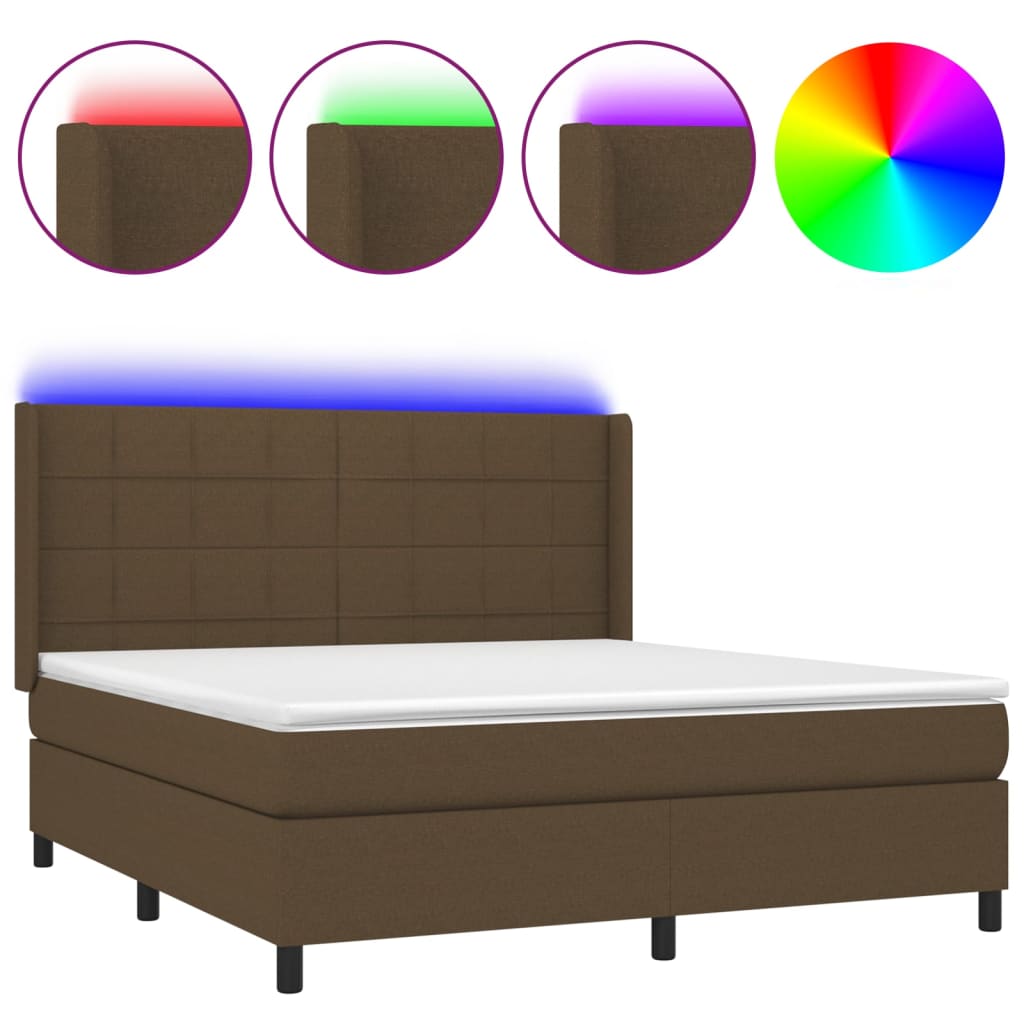 Κρεβάτι Boxspring με Στρώμα & LED Σκ.Καφέ 180x200εκ. Υφασμάτινο - Pakobazaar