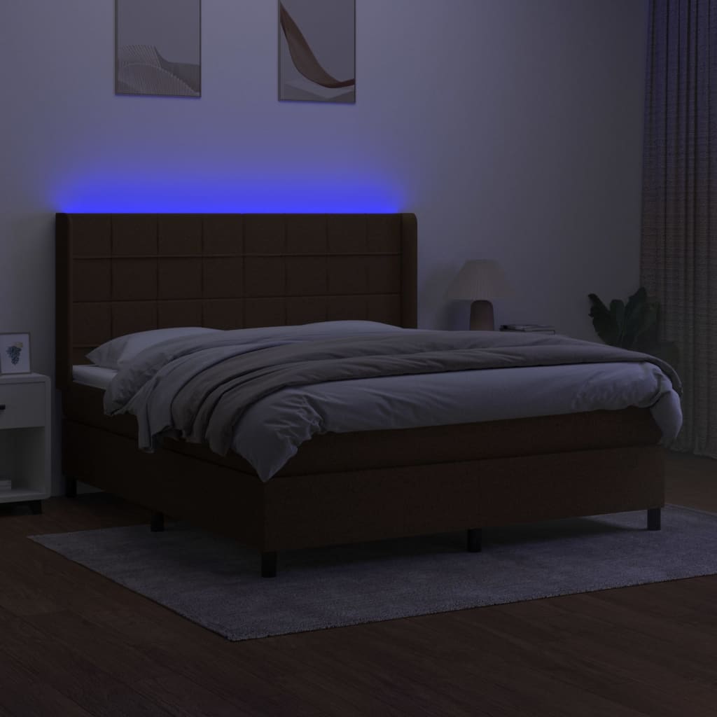 Κρεβάτι Boxspring με Στρώμα & LED Σκ.Καφέ 180x200εκ. Υφασμάτινο - Pakobazaar