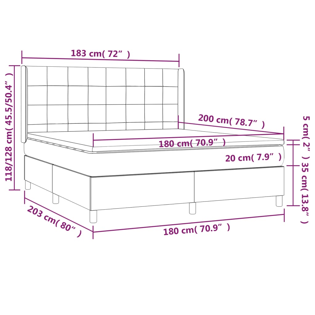 Κρεβάτι Boxspring με Στρώμα & LED Σκ.Καφέ 180x200εκ. Υφασμάτινο - Pakobazaar
