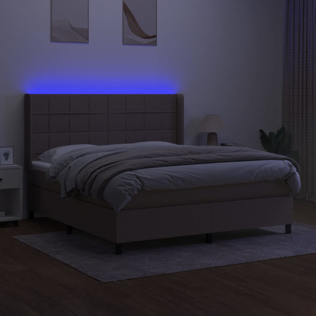 Κρεβάτι Boxspring με Στρώμα & LED Taupe 180x200 εκ. Υφασμάτινο