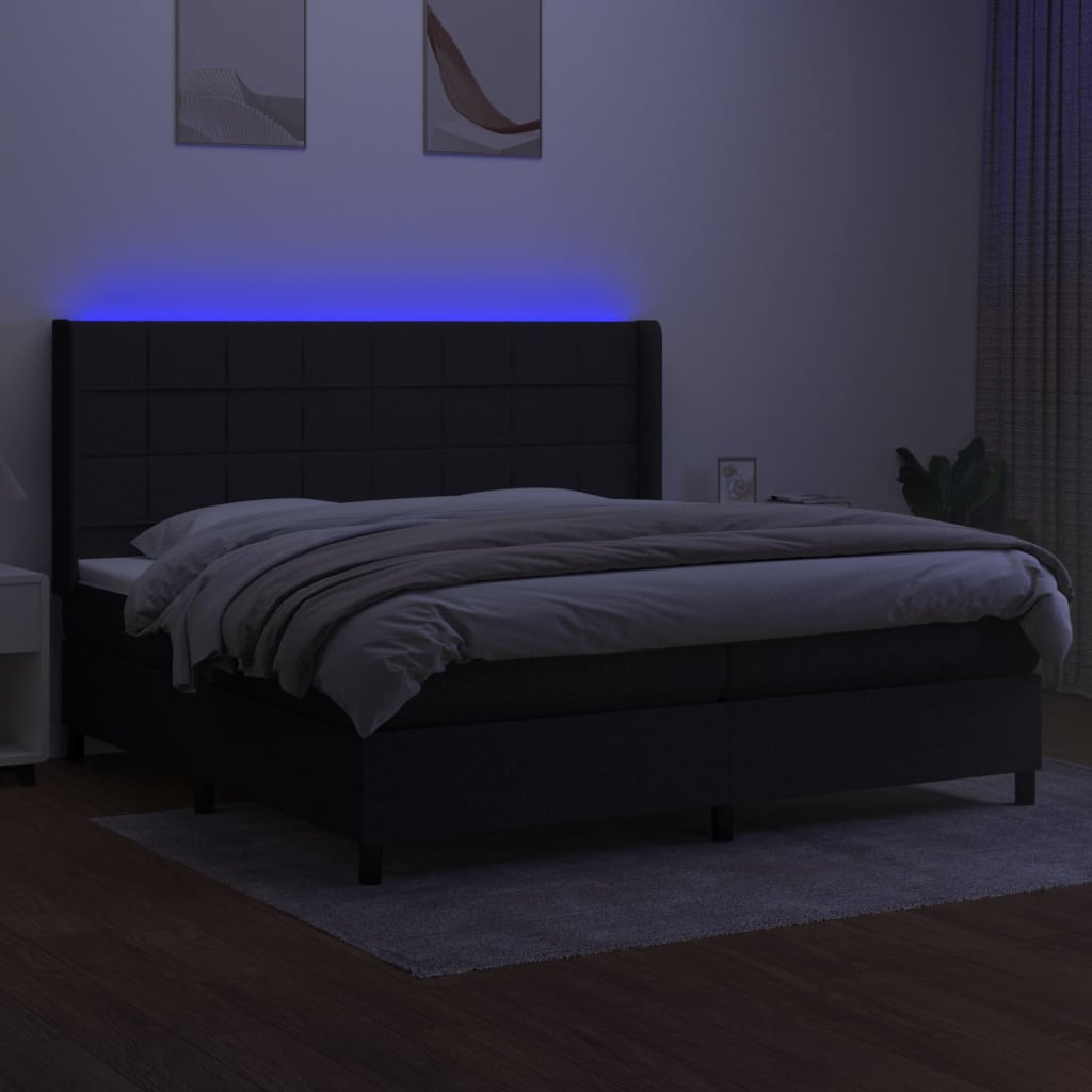 Κρεβάτι Boxspring με Στρώμα & LED Μαύρο 200x200 εκ. Υφασμάτινο
