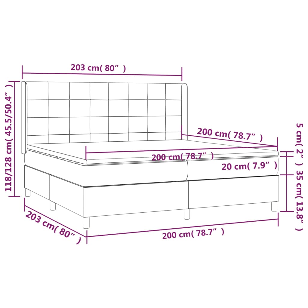 Κρεβάτι Boxspring με Στρώμα & LED Taupe 200x200 εκ. Υφασμάτινο