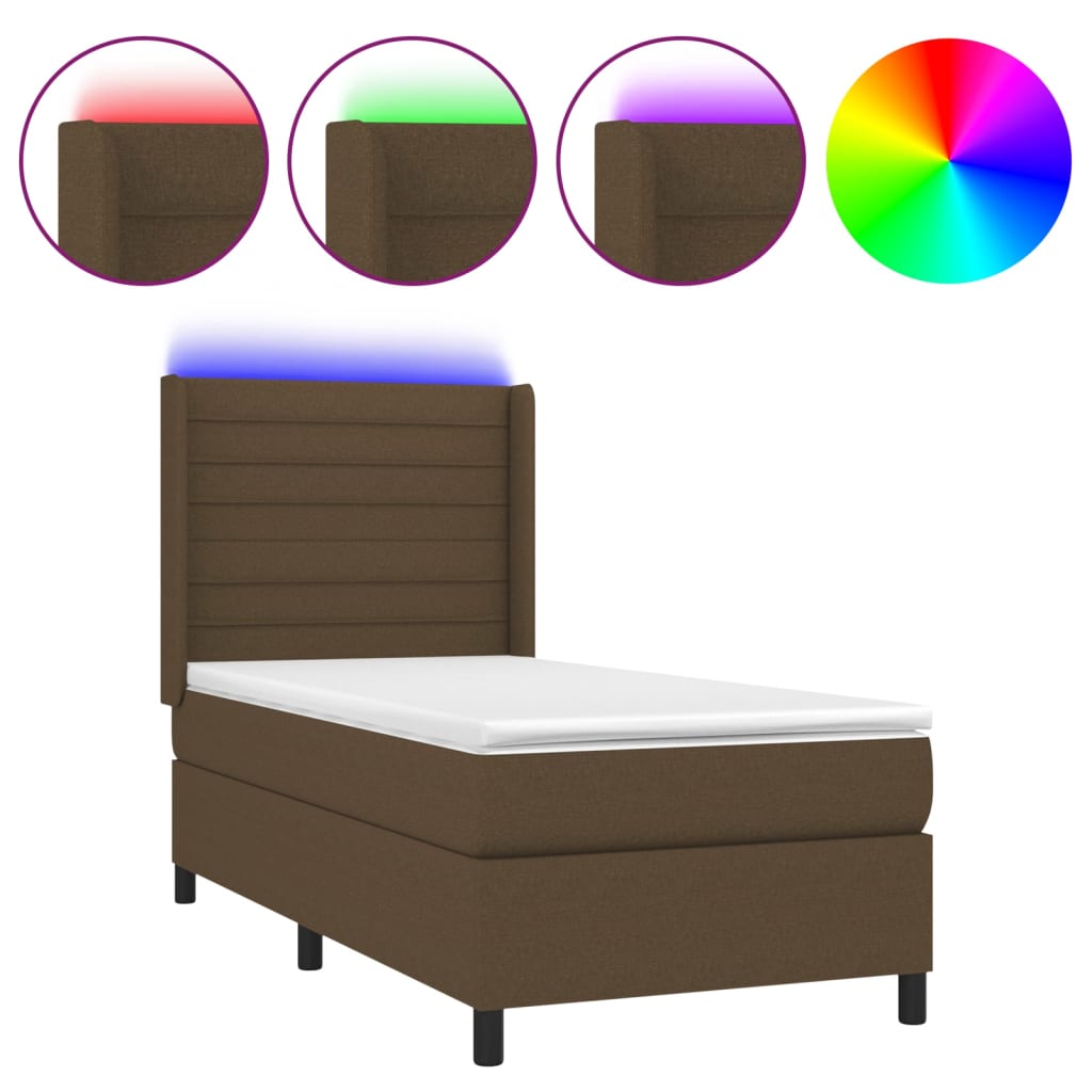 Κρεβάτι Boxspring με Στρώμα & LED Σκ.Καφέ 80x200 εκ. Υφασμάτινο - Pakobazaar
