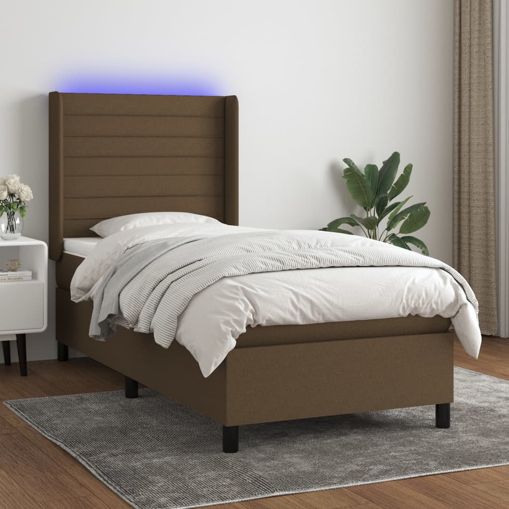 Κρεβάτι Boxspring με Στρώμα & LED Σκ.Καφέ 80x200 εκ. Υφασμάτινο - Pakobazaar