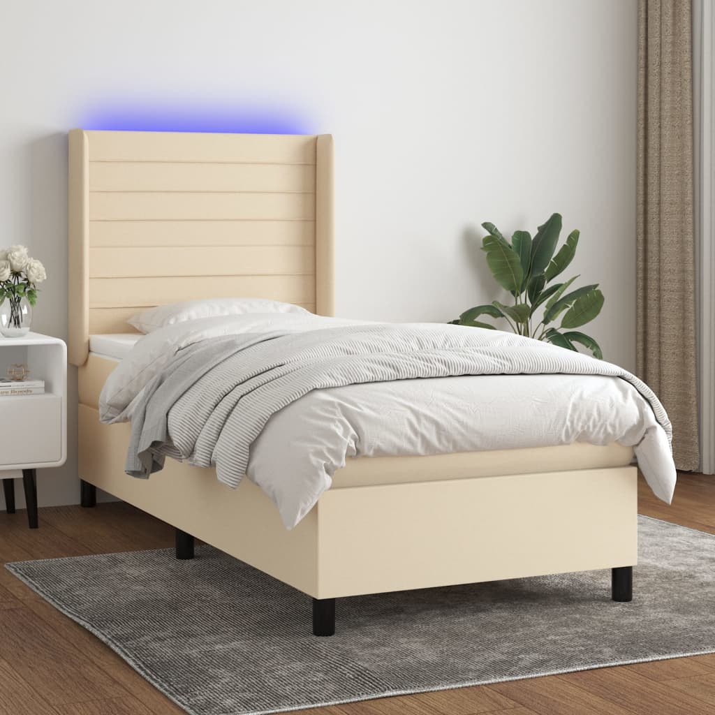 Κρεβάτι Boxspring με Στρώμα & LED Κρεμ 80x200 εκ. Υφασμάτινο