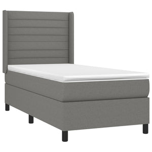 Κρεβάτι Boxspring με Στρώμα & LED Σκ.Γκρι 90x190 εκ. Υφασμάτινο