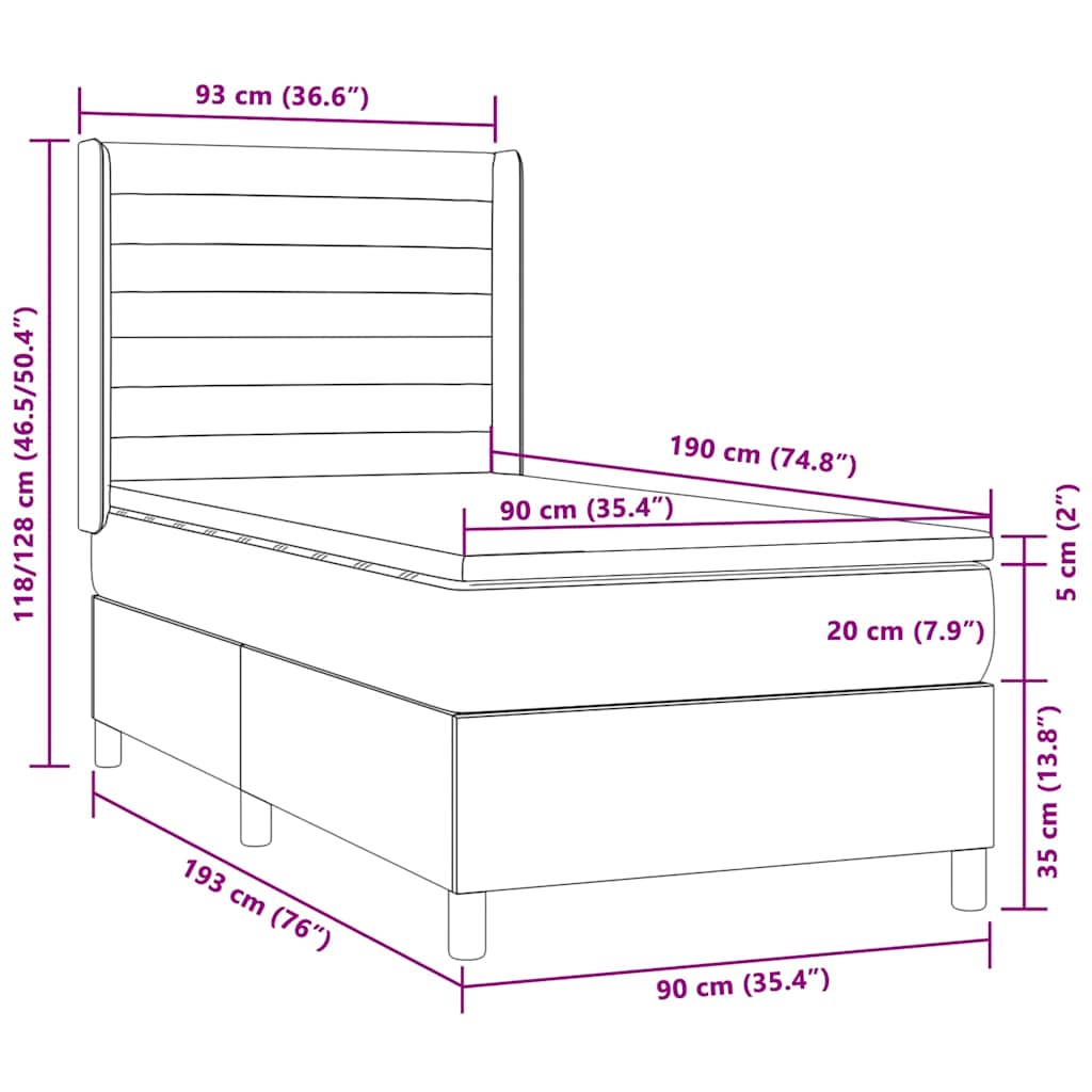 Κρεβάτι Boxspring με Στρώμα & LED Taupe 90x190 εκ. Υφασμάτινο