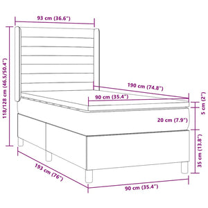 Κρεβάτι Boxspring με Στρώμα & LED Taupe 90x190 εκ. Υφασμάτινο