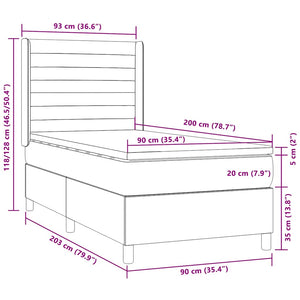 Κρεβάτι Boxspring με Στρώμα & LED Σκ.Καφέ 90x200 εκ. Υφασμάτινο