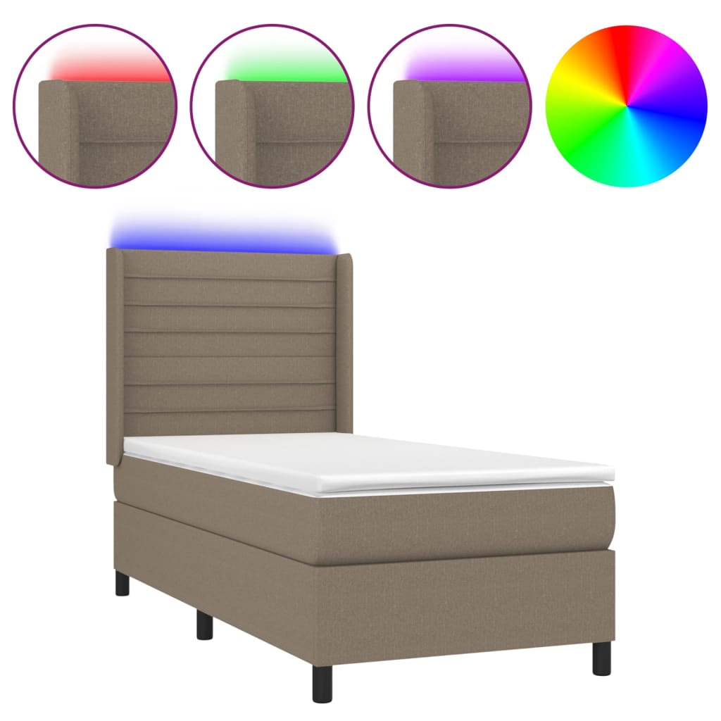 Κρεβάτι Boxspring με Στρώμα & LED Taupe 90x200 εκ. Υφασμάτινο