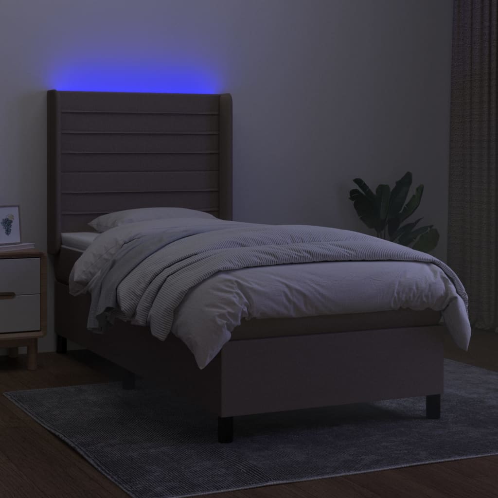 Κρεβάτι Boxspring με Στρώμα & LED Taupe 90x200 εκ. Υφασμάτινο