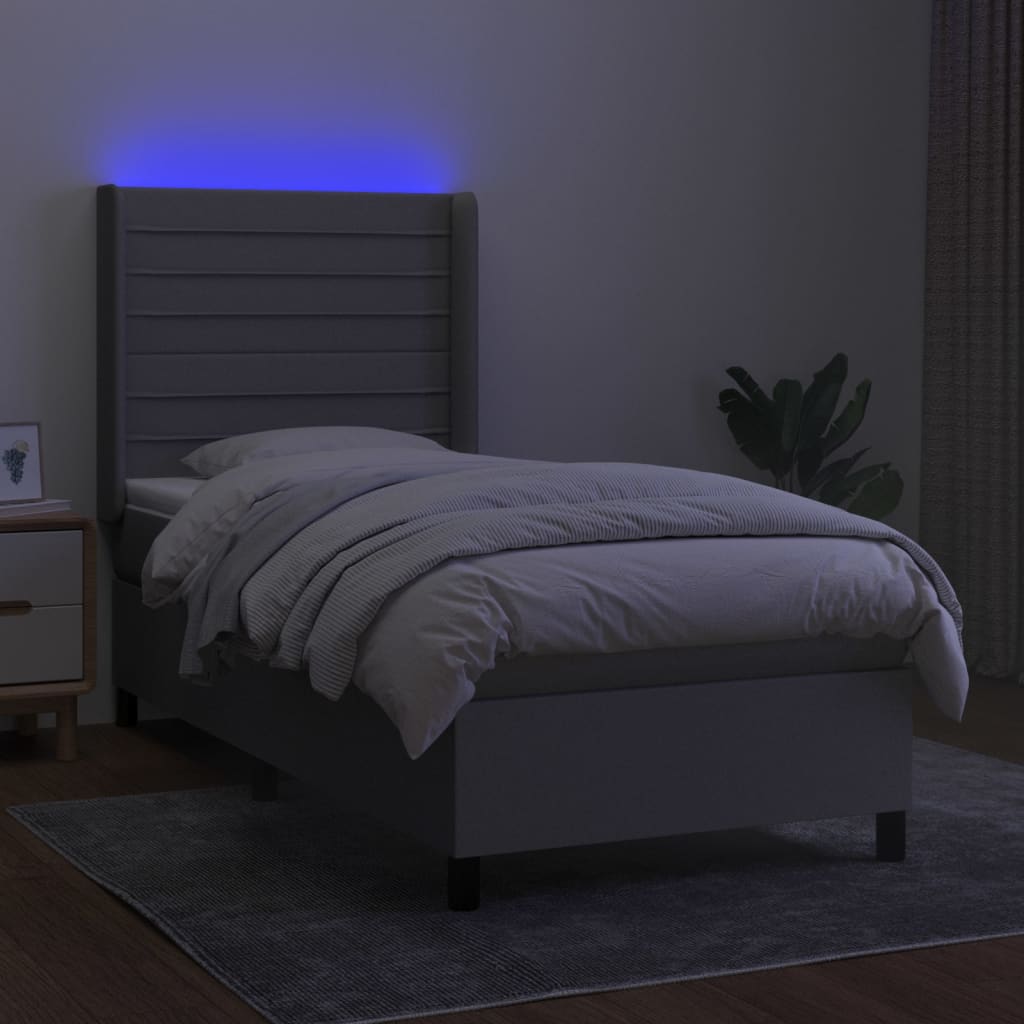 Κρεβάτι Boxspring με Στρώμα & LED Αν.Γκρι 100x200εκ. Υφασμάτινο