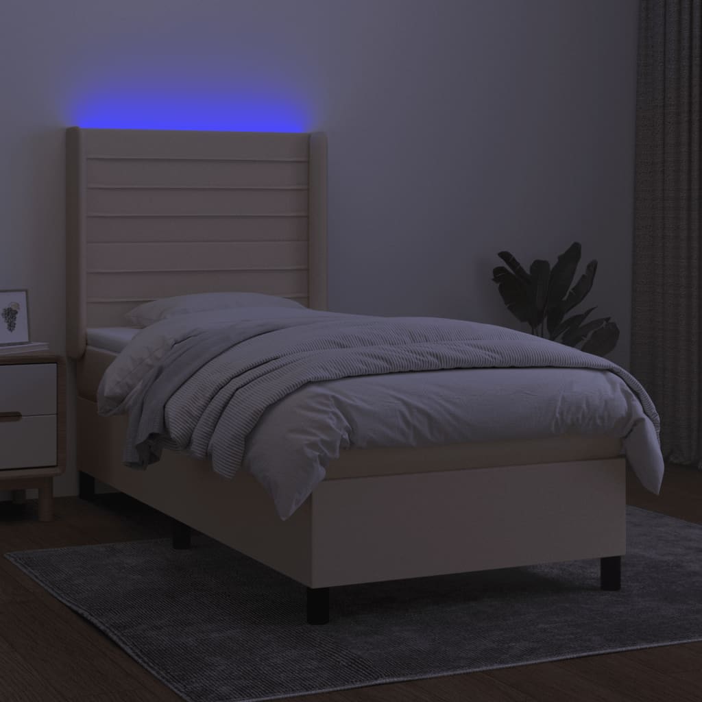 Κρεβάτι Boxspring με Στρώμα & LED Κρεμ 100x200 εκ. Υφασμάτινο