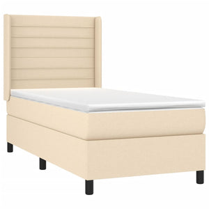 Κρεβάτι Boxspring με Στρώμα & LED Κρεμ 100x200 εκ. Υφασμάτινο