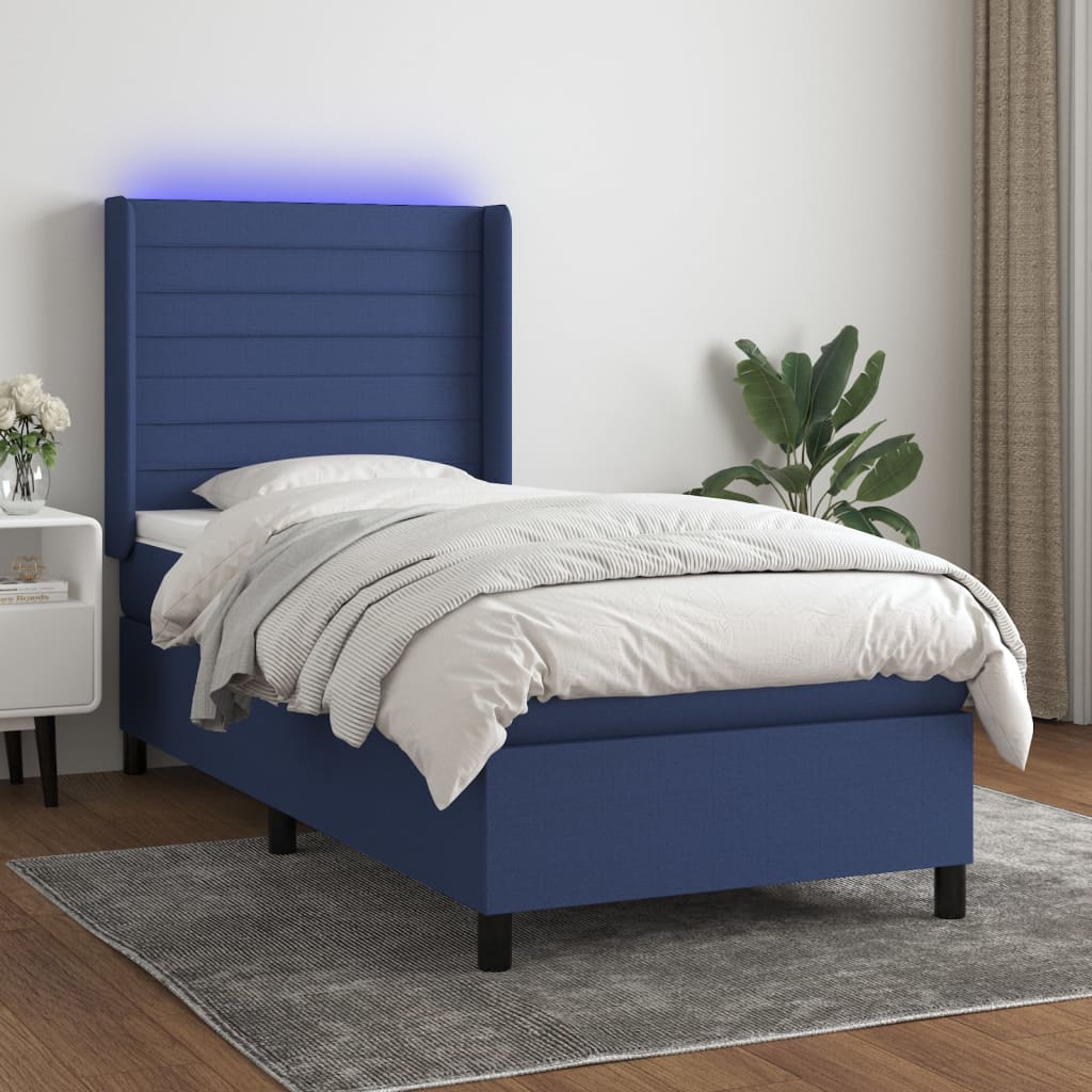 Κρεβάτι Boxspring με Στρώμα & LED Μπλε 100x200 εκ. Υφασμάτινο - Pakobazaar