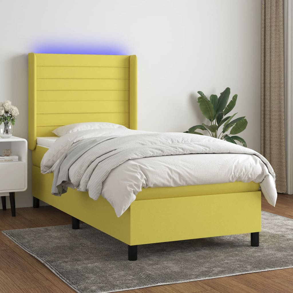 Κρεβάτι Boxspring με Στρώμα & LED Πράσινο 100x200 εκ Υφασμάτινο - Pakobazaar