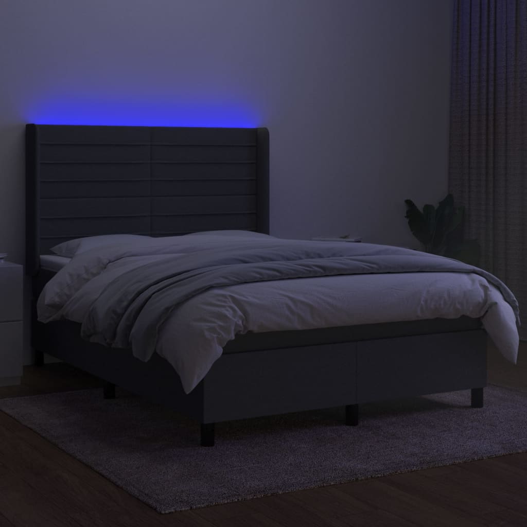 Κρεβάτι Boxspring με Στρώμα & LED Σκ.Γκρι 140x190εκ. Υφασμάτινο