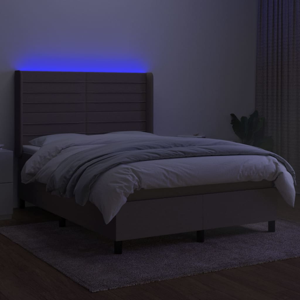 Κρεβάτι Boxspring με Στρώμα & LED Taupe 140x190 εκ. Υφασμάτινο