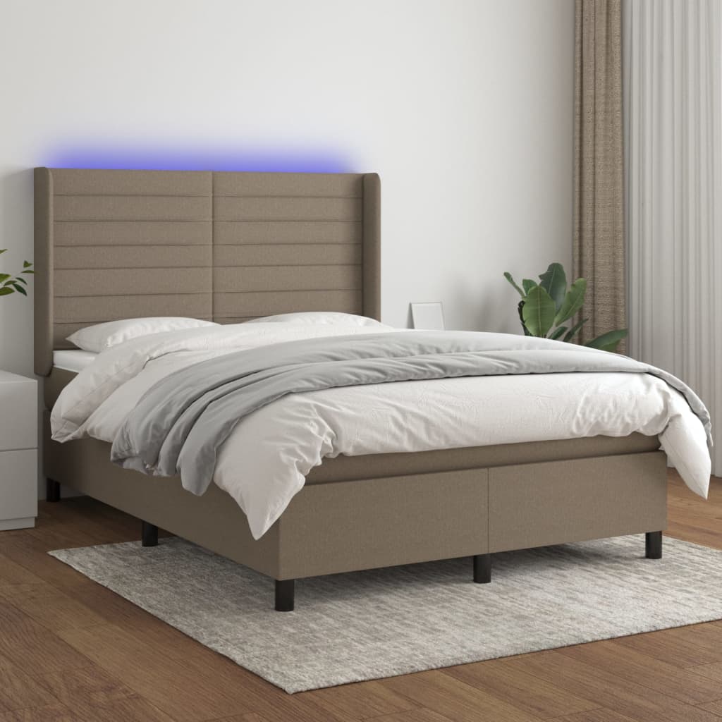Κρεβάτι Boxspring με Στρώμα & LED Taupe 140x190 εκ. Υφασμάτινο
