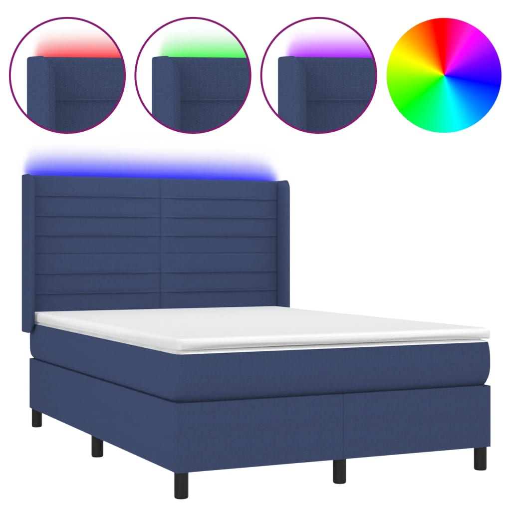Κρεβάτι Boxspring με Στρώμα & LED Μπλε 140x190 εκ. Υφασμάτινο