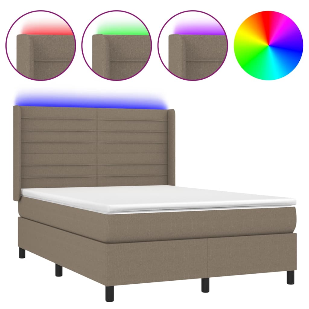 Κρεβάτι Boxspring με Στρώμα & LED Taupe 140x200 εκ. Υφασμάτινο