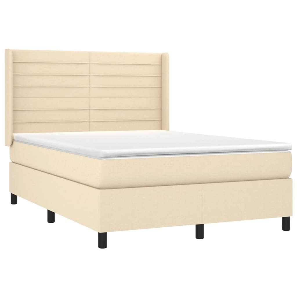 Κρεβάτι Boxspring με Στρώμα & LED Κρεμ 140x200 εκ. Υφασμάτινο