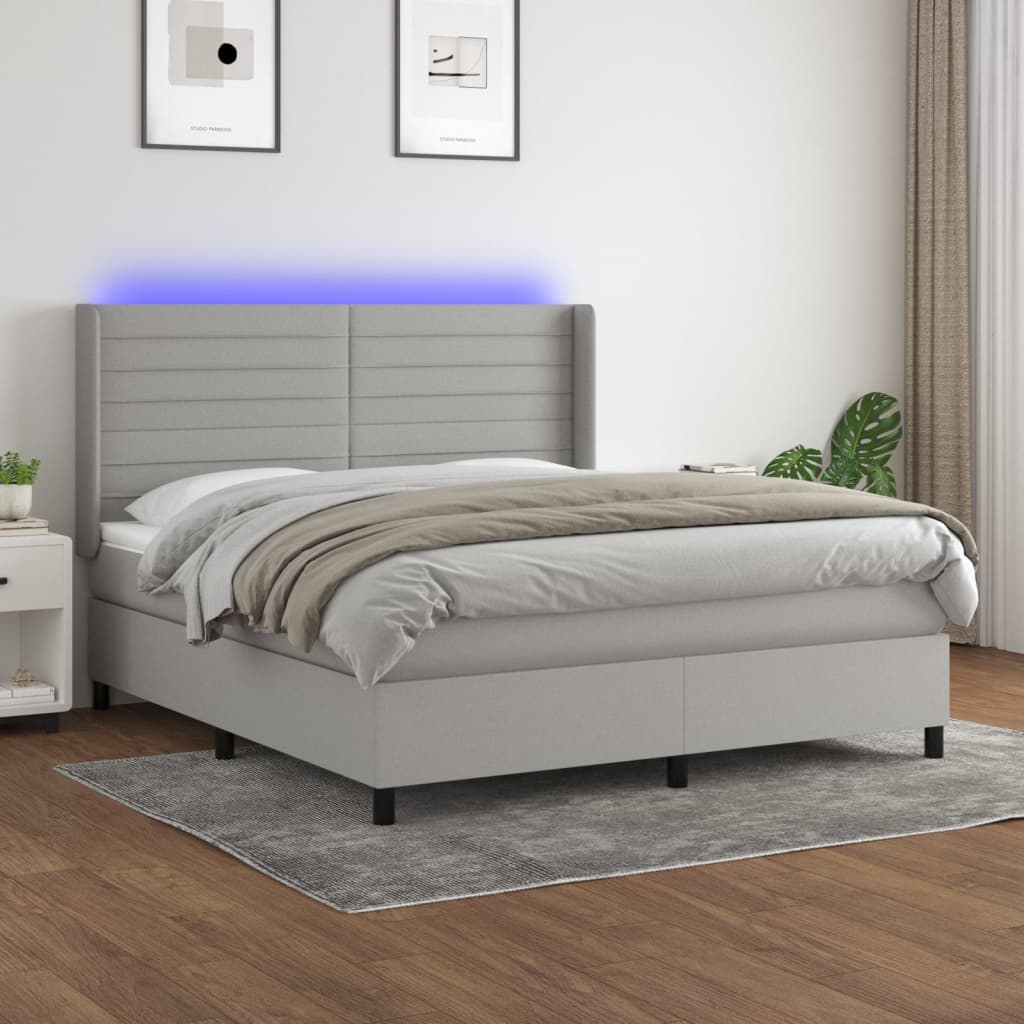 Κρεβάτι Boxspring με Στρώμα & LED Αν.Γκρι 160x200εκ. Υφασμάτινο
