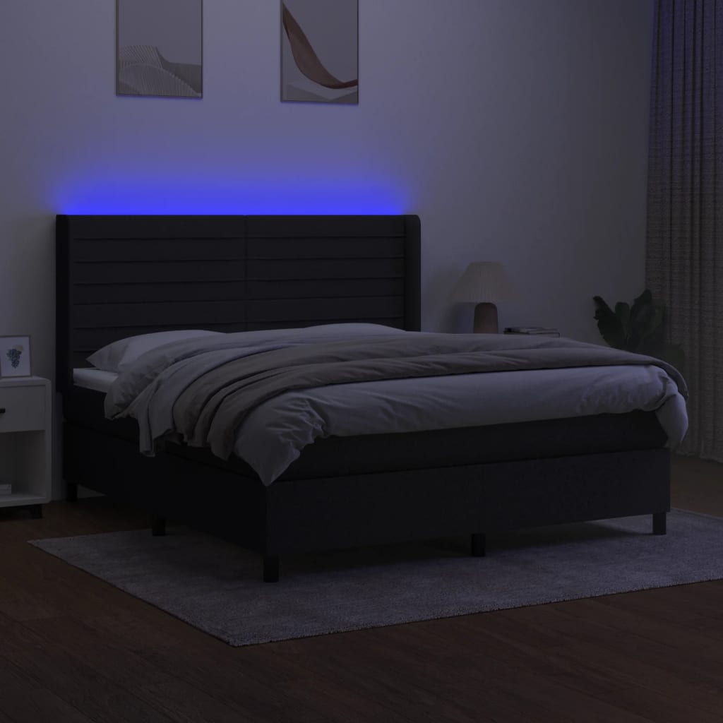 Κρεβάτι Boxspring με Στρώμα & LED Μαύρο 160x200 εκ. Υφασμάτινο