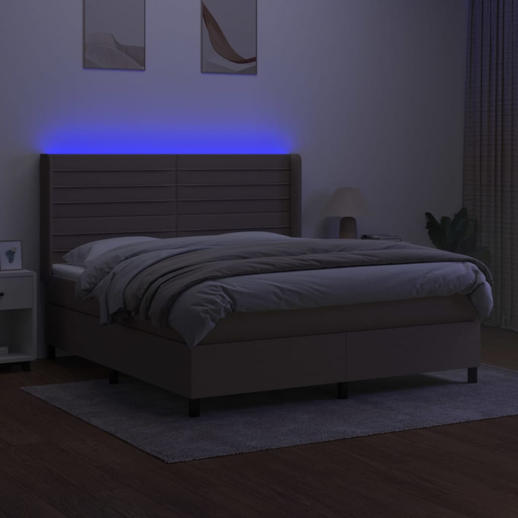 Κρεβάτι Boxspring με Στρώμα & LED Taupe 160x200 εκ. Υφασμάτινο