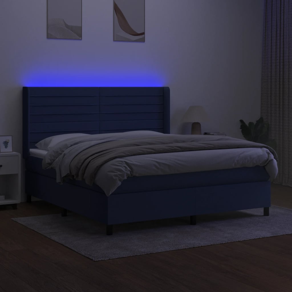 Κρεβάτι Boxspring με Στρώμα & LED Μπλε 160x200 εκ. Υφασμάτινο