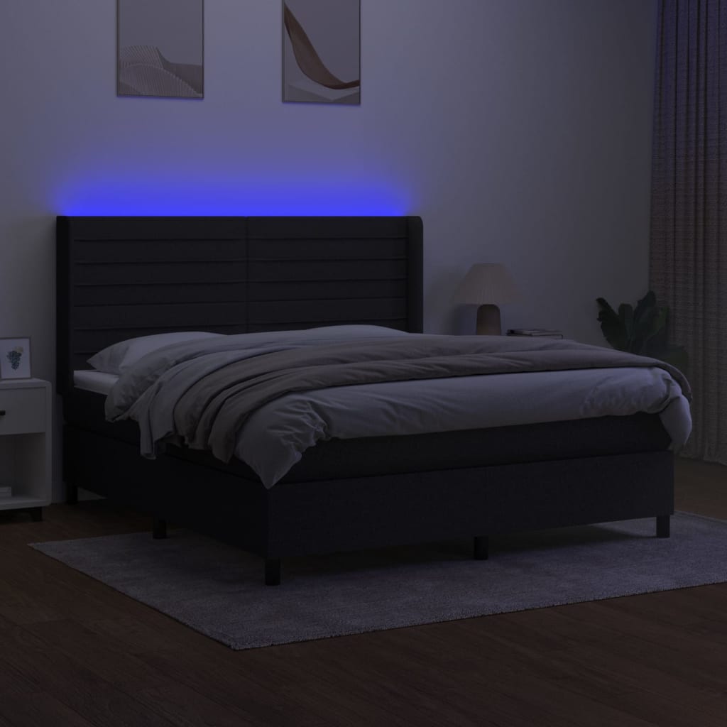 Κρεβάτι Boxspring με Στρώμα & LED Μαύρο 180x200 εκ. Υφασμάτινο