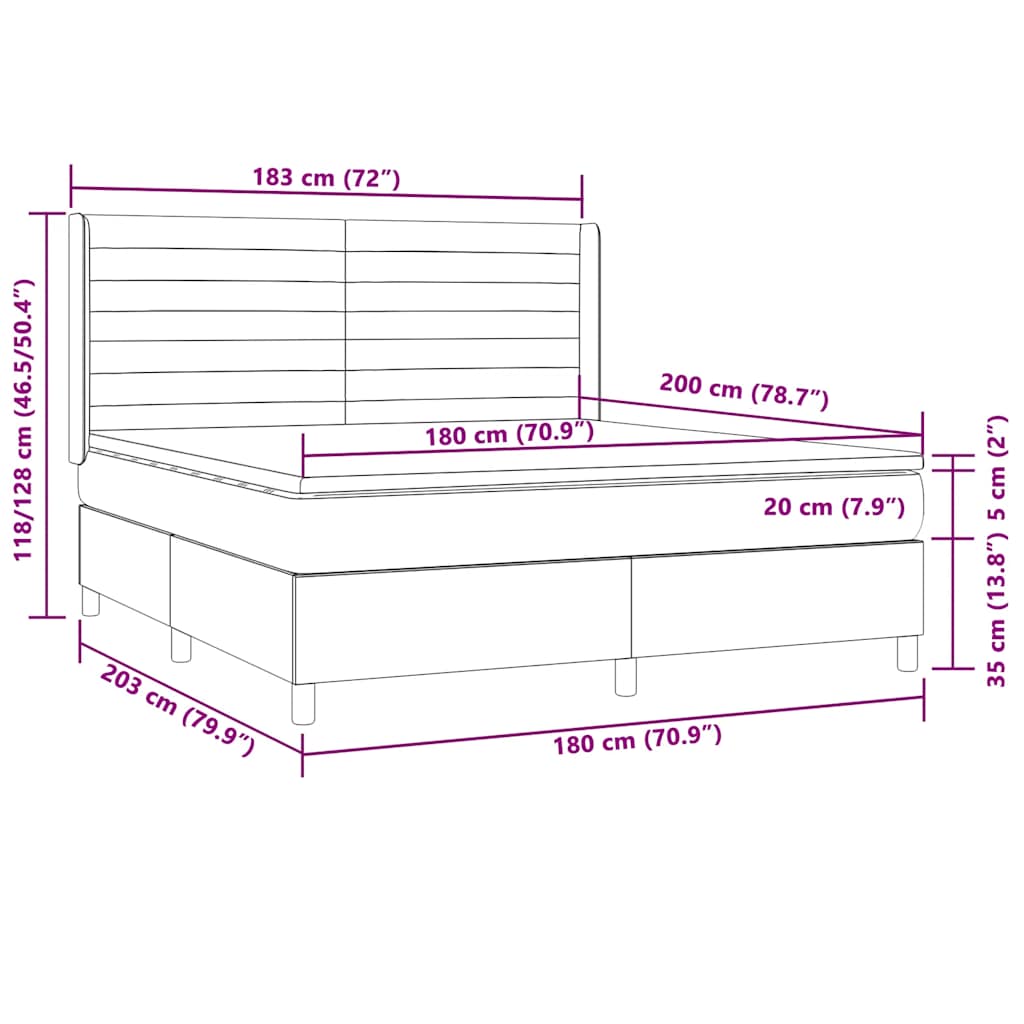 Κρεβάτι Boxspring με Στρώμα & LED Σκ.Καφέ 180x200εκ. Υφασμάτινο