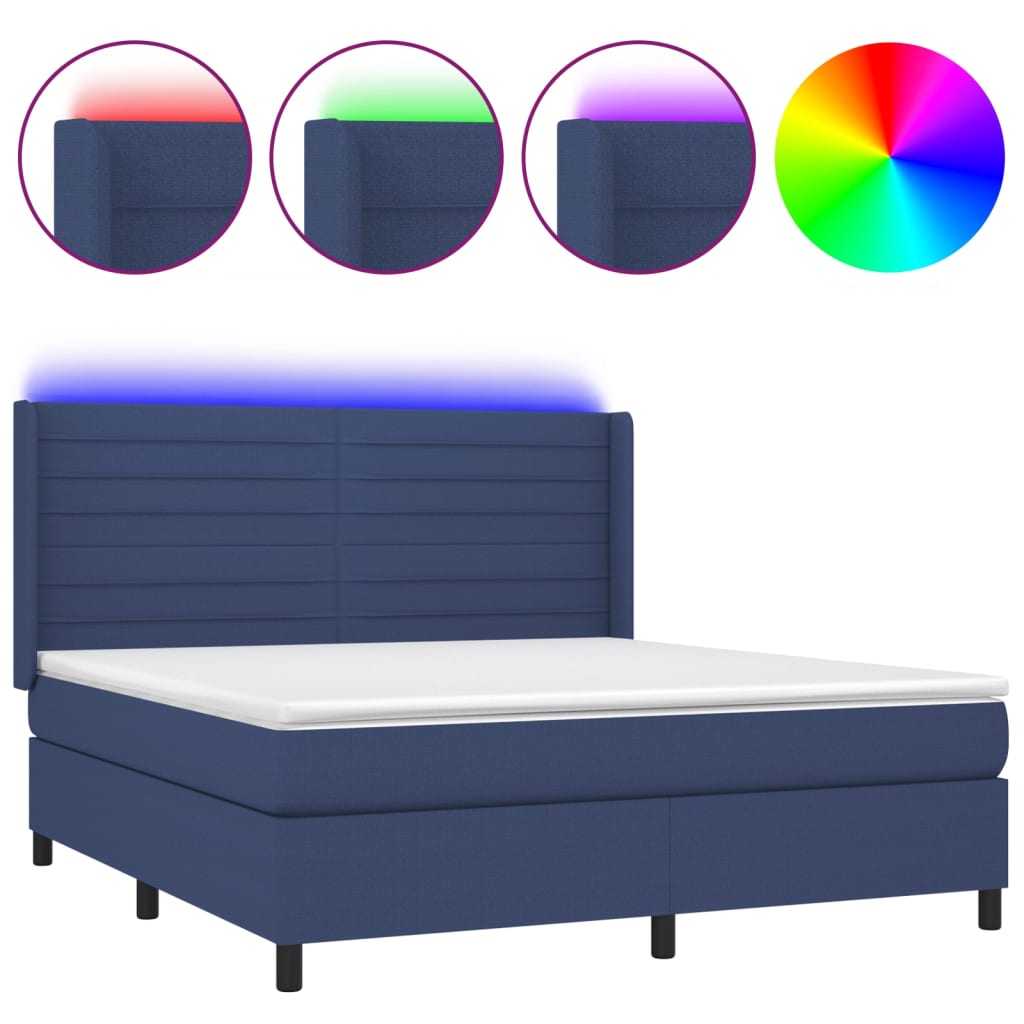 Κρεβάτι Boxspring με Στρώμα & LED Μπλε 180x200 εκ. Υφασμάτινο