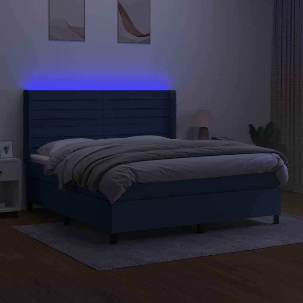 Κρεβάτι Boxspring με Στρώμα & LED Μπλε 180x200 εκ. Υφασμάτινο
