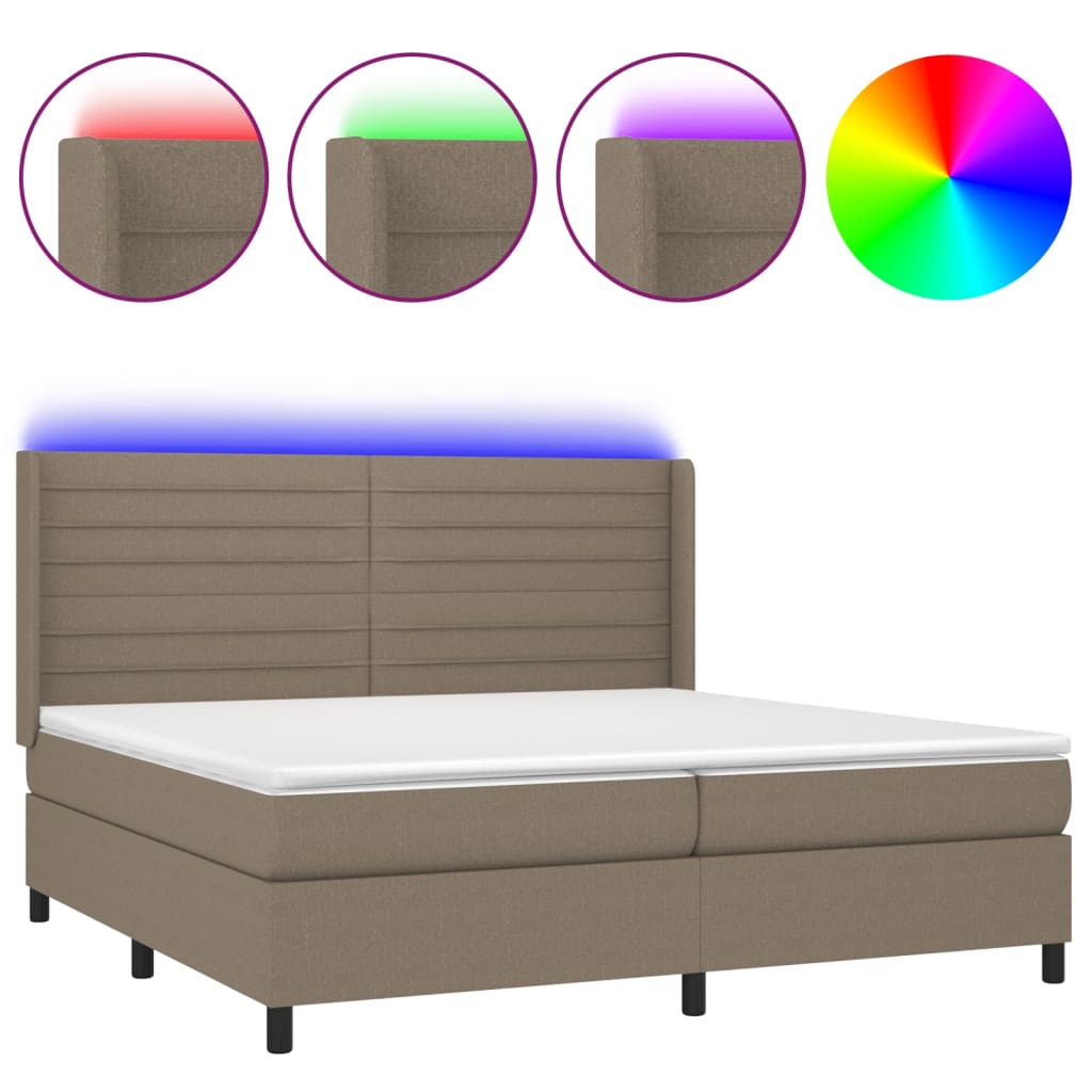 Κρεβάτι Boxspring με Στρώμα & LED Taupe 200x200 εκ. Υφασμάτινο
