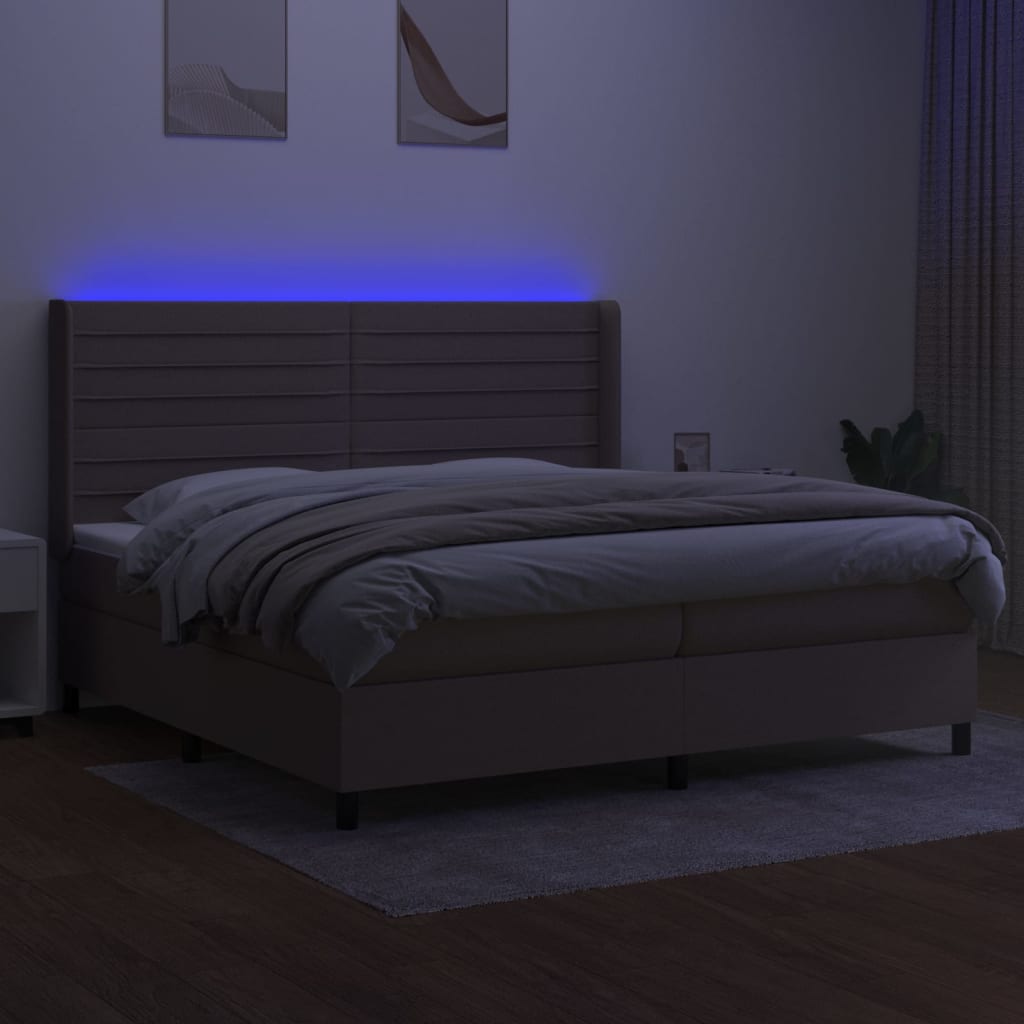 Κρεβάτι Boxspring με Στρώμα & LED Taupe 200x200 εκ. Υφασμάτινο