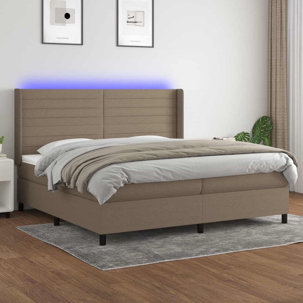 Κρεβάτι Boxspring με Στρώμα & LED Taupe 200x200 εκ. Υφασμάτινο