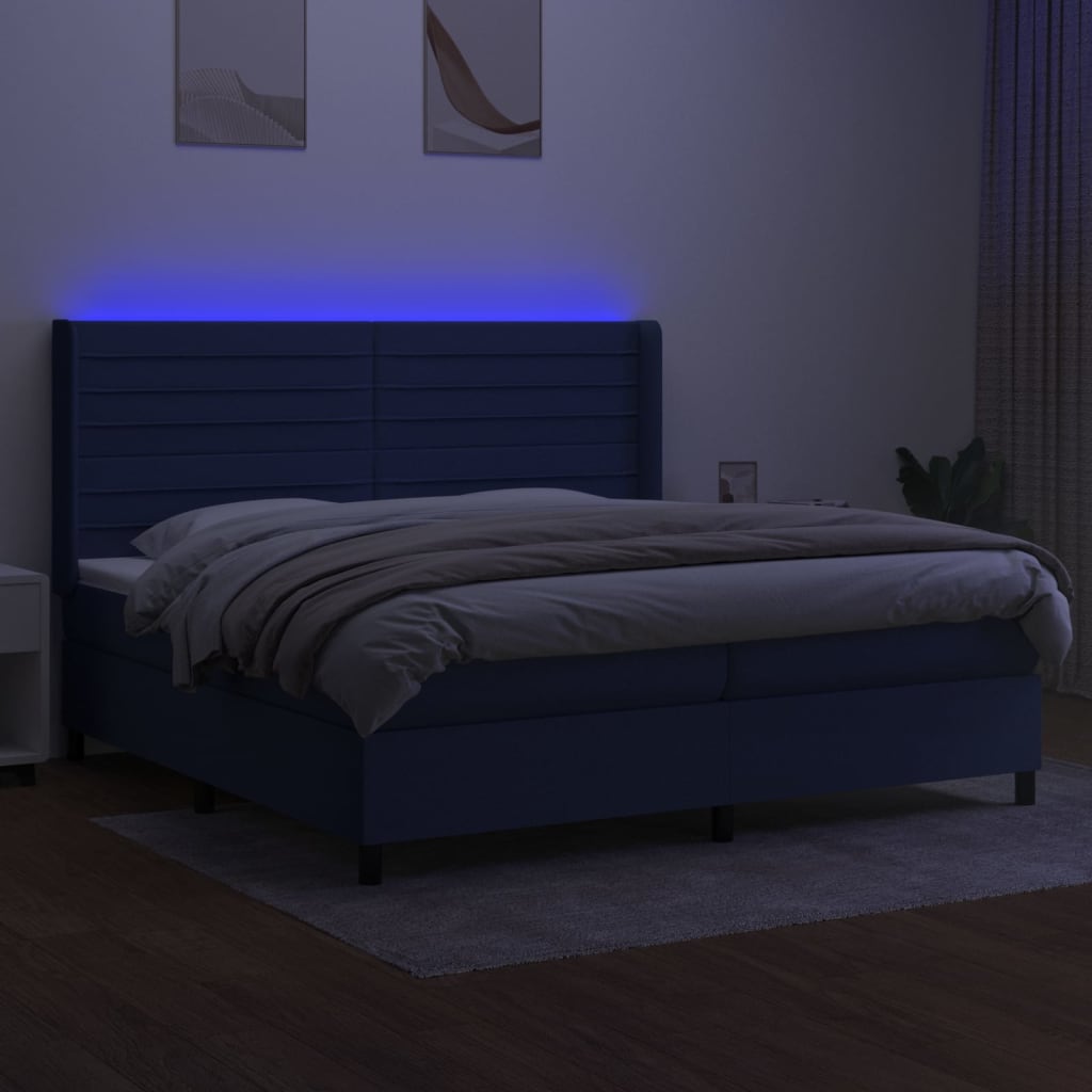 Κρεβάτι Boxspring με Στρώμα & LED Μπλε 200x200 εκ. Υφασμάτινο