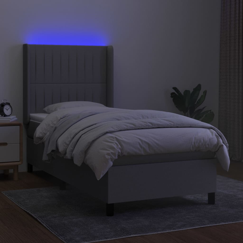 Κρεβάτι Boxspring με Στρώμα & LED Αν.Γκρι 80x200 εκ. Υφασμάτινο