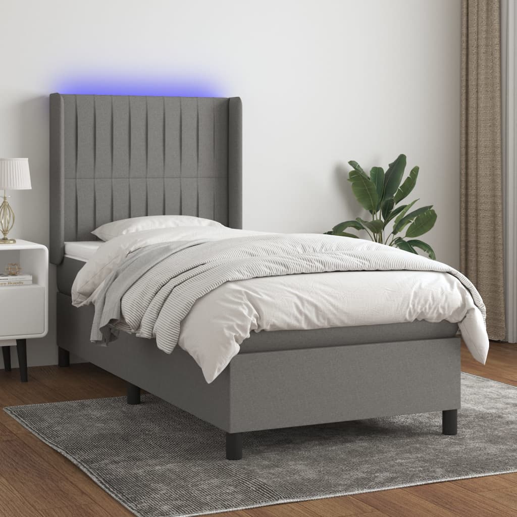 Κρεβάτι Boxspring με Στρώμα & LED Σκ.Γκρι 80x200 εκ. Υφασμάτινο