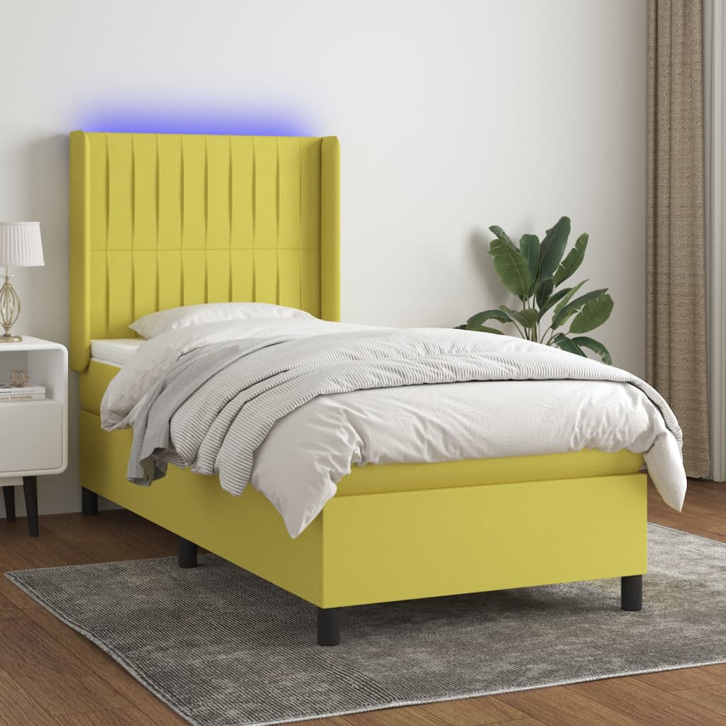 Κρεβάτι Boxspring με Στρώμα & LED Πράσινο 80x200 εκ. Υφασμάτινο