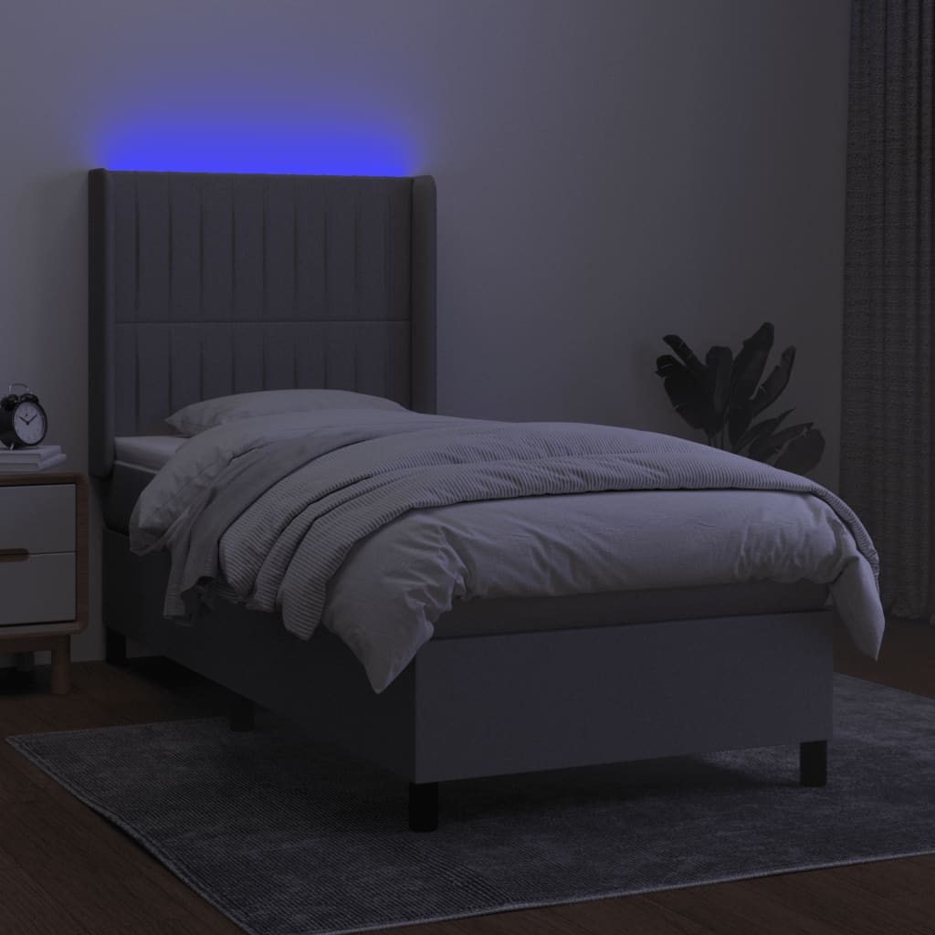 Κρεβάτι Boxspring με Στρώμα & LED Αν.Γκρι 90x190 εκ. Υφασμάτινο